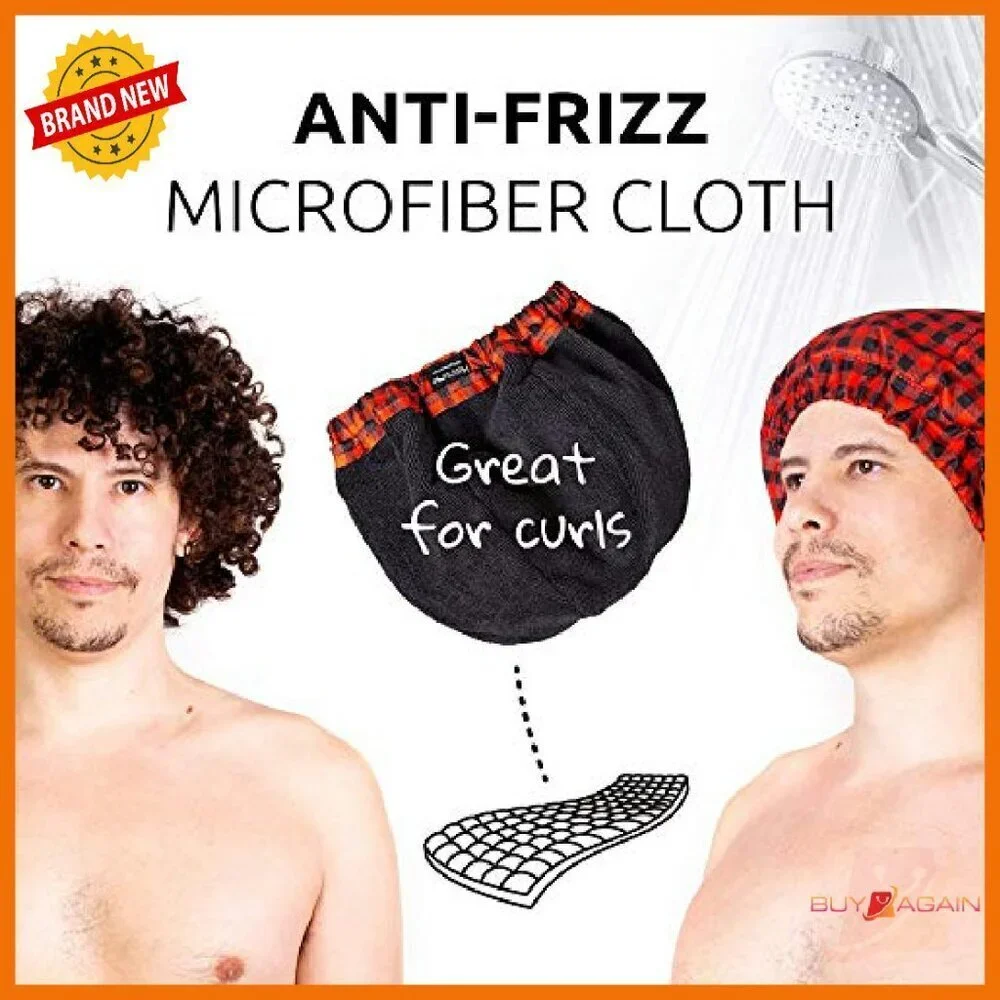 Terry Cloth Lined Shower Cap for Men with Microfiber, Fits All Hair Types